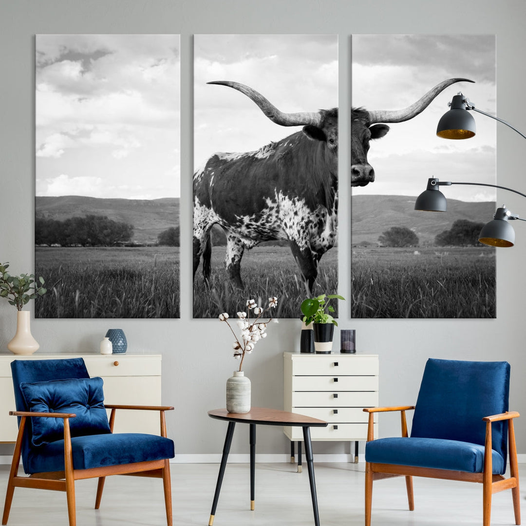 Texas Cow Canvas Wall Art Animal Pictures Canvas Print Farmhouse Decor Canvas Paintings Living Room Office Home Decor Rustic Wall Art Decor Framed Multi Panel Split Canvas Art Printable