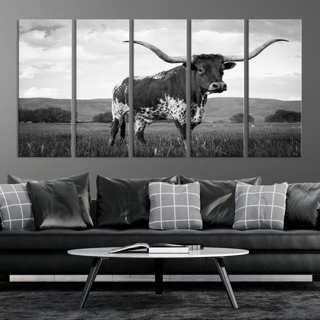 Texas Cow Canvas Wall Art Animal Pictures Canvas Print Farmhouse Decor Canvas Paintings Living Room Office Home Decor Rustic Wall Art Decor Framed Multi Panel Split Canvas Art Printable