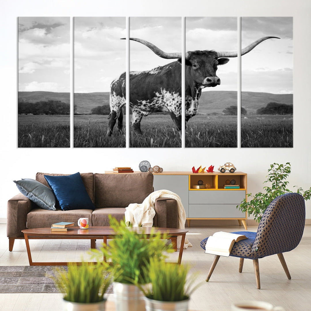 Texas Cow Canvas Wall Art Animal Pictures Canvas Print Farmhouse Decor Canvas Paintings Living Room Office Home Decor Rustic Wall Art Decor Framed Multi Panel Split Canvas Art Printable