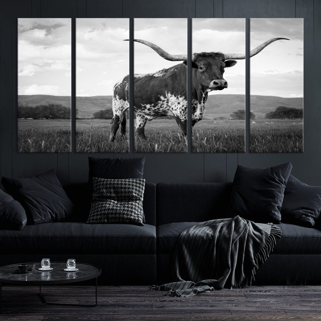 Texas Cow Canvas Wall Art Animal Pictures Canvas Print Farmhouse Decor Canvas Paintings Living Room Office Home Decor Rustic Wall Art Decor Framed Multi Panel Split Canvas Art Printable