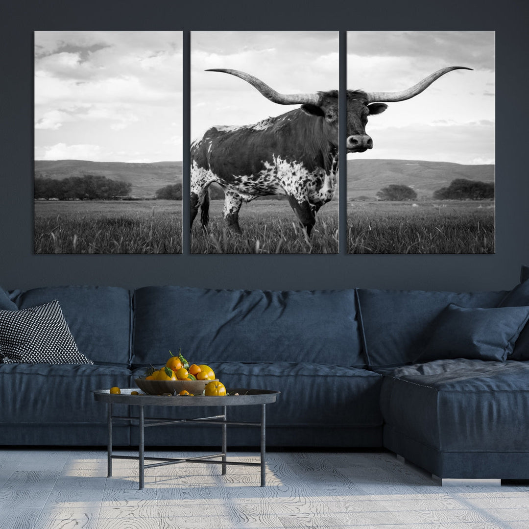 Texas Cow Canvas Wall Art Animal Pictures Canvas Print Farmhouse Decor Canvas Paintings Living Room Office Home Decor Rustic Wall Art Decor Framed Multi Panel Split Canvas Art Printable