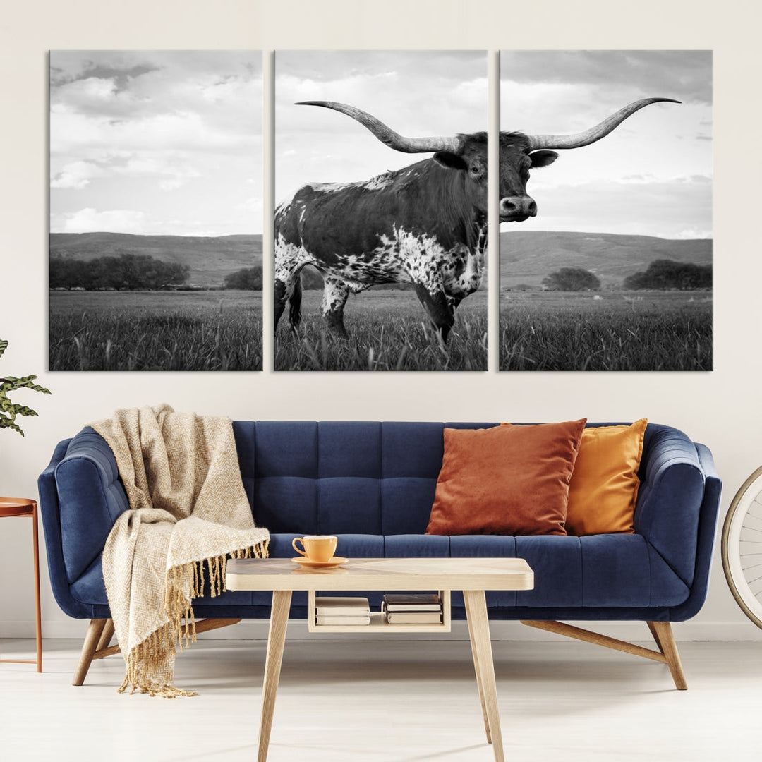 Texas Cow Canvas Wall Art Animal Pictures Canvas Print Farmhouse Decor Canvas Paintings Living Room Office Home Decor Rustic Wall Art Decor Framed Multi Panel Split Canvas Art Printable