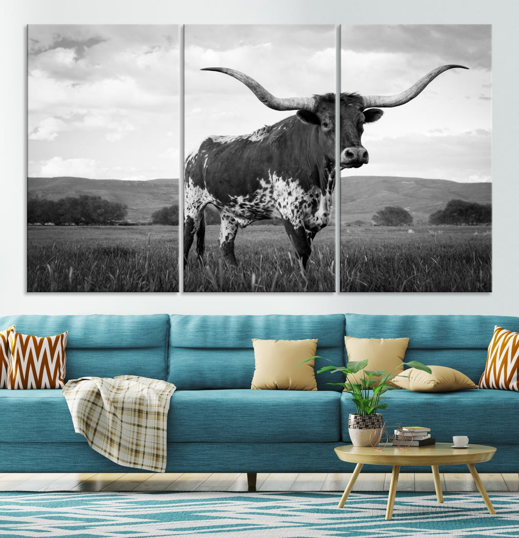 Texas Cow Canvas Wall Art Animal Pictures Canvas Print Farmhouse Decor Canvas Paintings Living Room Office Home Decor Rustic Wall Art Decor Framed Multi Panel Split Canvas Art Printable