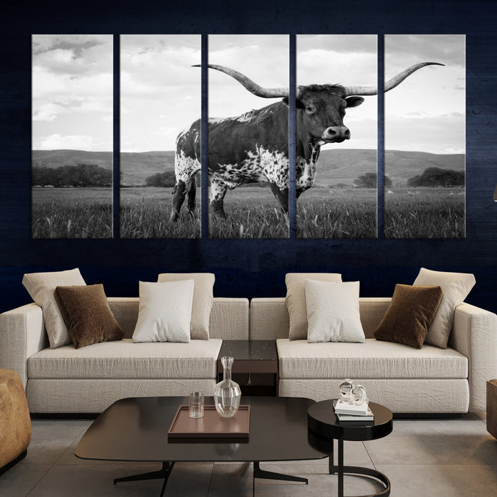 Texas Cow Canvas Wall Art Animal Pictures Canvas Print Farmhouse Decor Canvas Paintings Living Room Office Home Decor Rustic Wall Art Decor Framed Multi Panel Split Canvas Art Printable