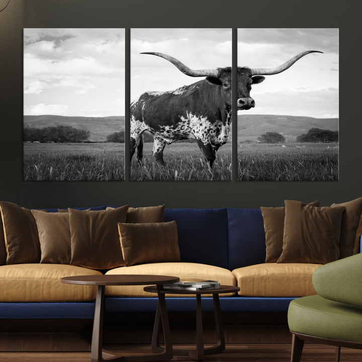 Texas Cow Canvas Wall Art Animal Pictures Canvas Print Farmhouse Decor Canvas Paintings Living Room Office Home Decor Rustic Wall Art Decor Framed Multi Panel Split Canvas Art Printable