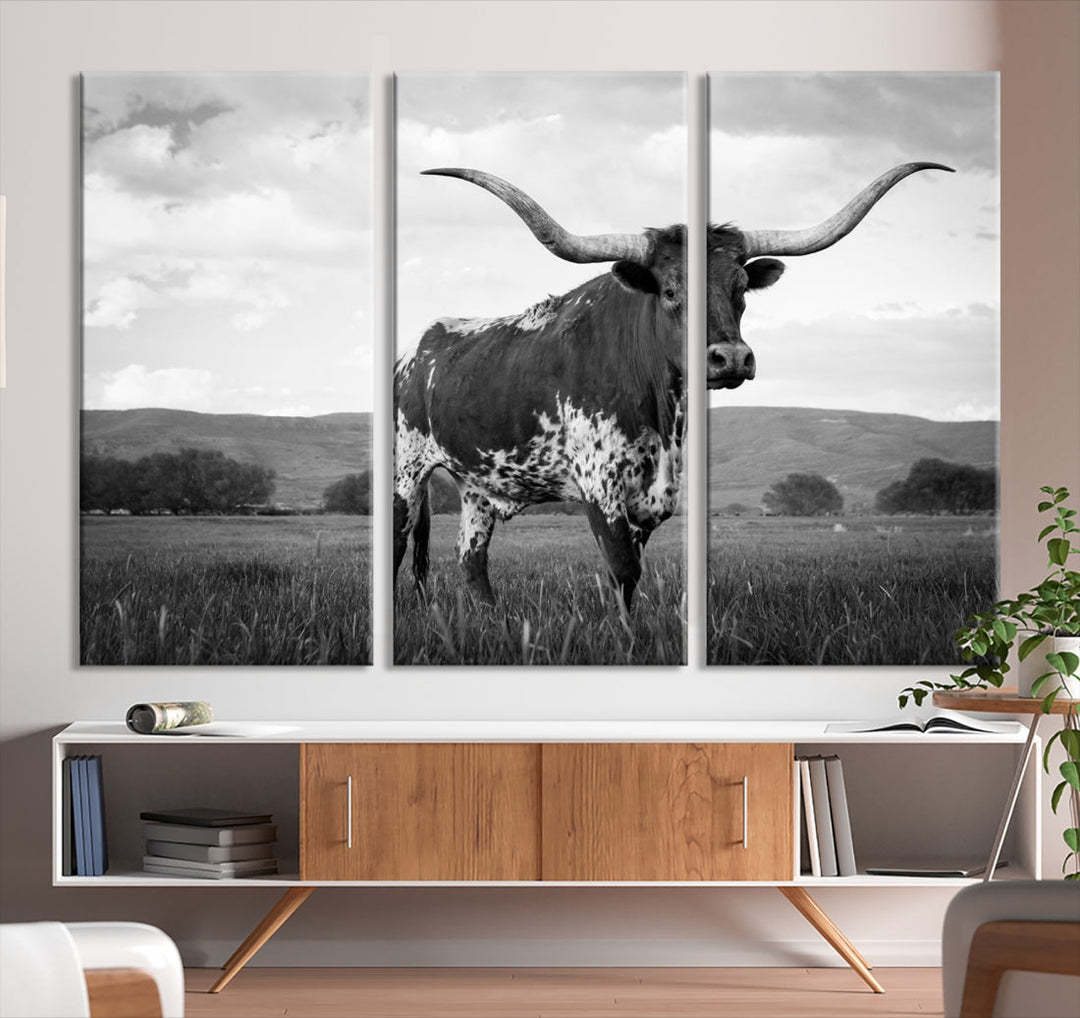 Texas Cow Canvas Wall Art Animal Pictures Canvas Print Farmhouse Decor Canvas Paintings Living Room Office Home Decor Rustic Wall Art Decor Framed Multi Panel Split Canvas Art Printable