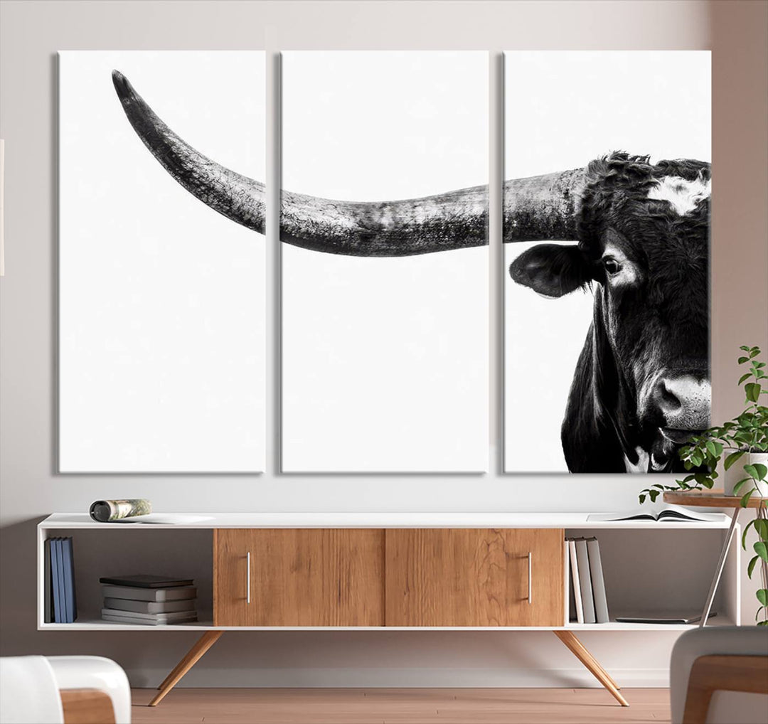 Texas Cow Longhorn Canvas Wall Art Print - Large Cow Longhorn Bull Wall Art Print for Living Room, Western Decor, and Rustic Farmhouse Style