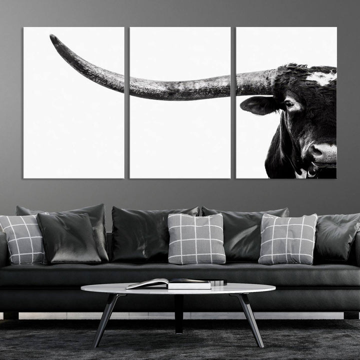 Texas Cow Longhorn Canvas Wall Art Print - Large Cow Longhorn Bull Wall Art Print for Living Room, Western Decor, and Rustic Farmhouse Style