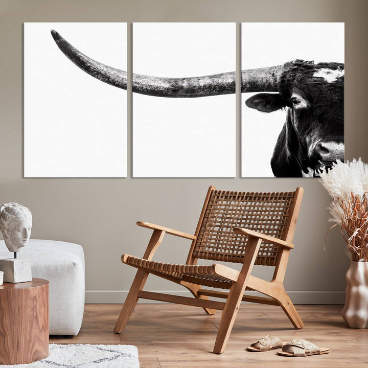 Texas Cow Longhorn Canvas Wall Art Print - Large Cow Longhorn Bull Wall Art Print for Living Room, Western Decor, and Rustic Farmhouse Style