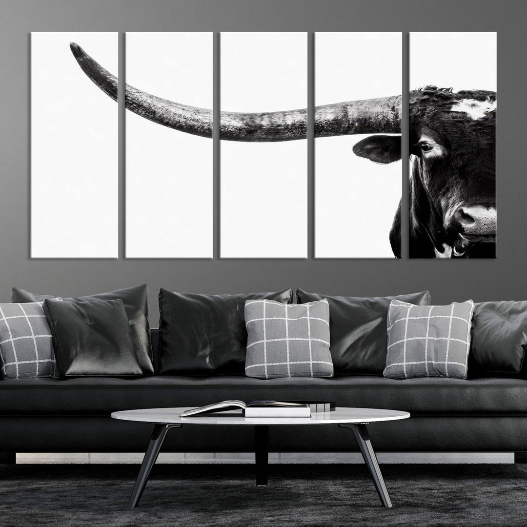 Texas Cow Longhorn Canvas Wall Art Print - Large Cow Longhorn Bull Wall Art Print for Living Room, Western Decor, and Rustic Farmhouse Style