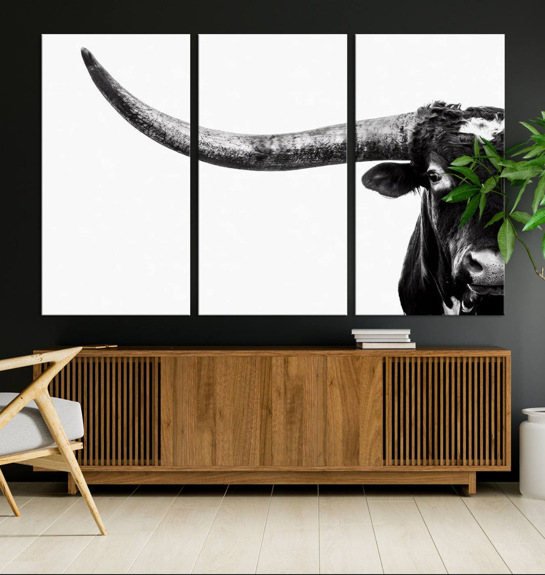 Texas Cow Longhorn Canvas Wall Art Print - Large Cow Longhorn Bull Wall Art Print for Living Room, Western Decor, and Rustic Farmhouse Style