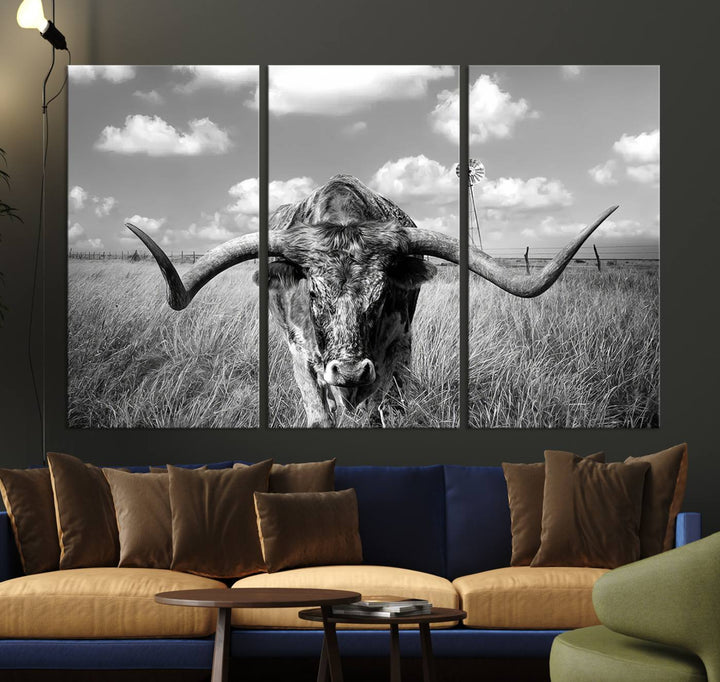 Texas Cow Longhorn Wall Art Canvas Print