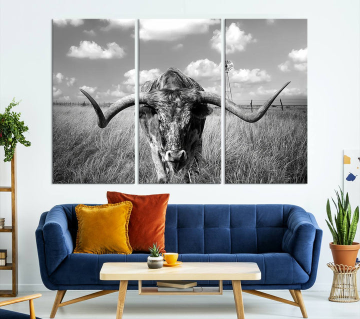 Texas Cow Longhorn Wall Art Canvas Print