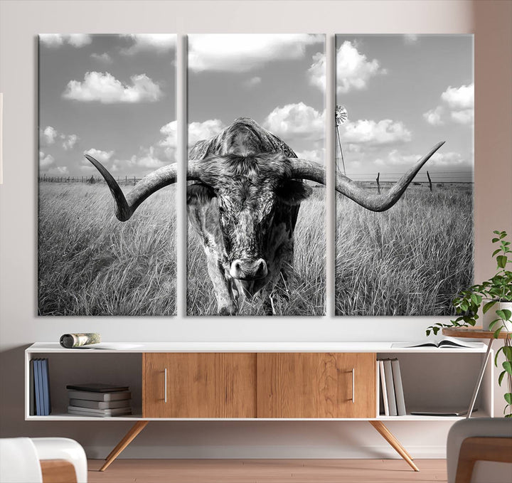 Texas Cow Longhorn Wall Art Canvas Print