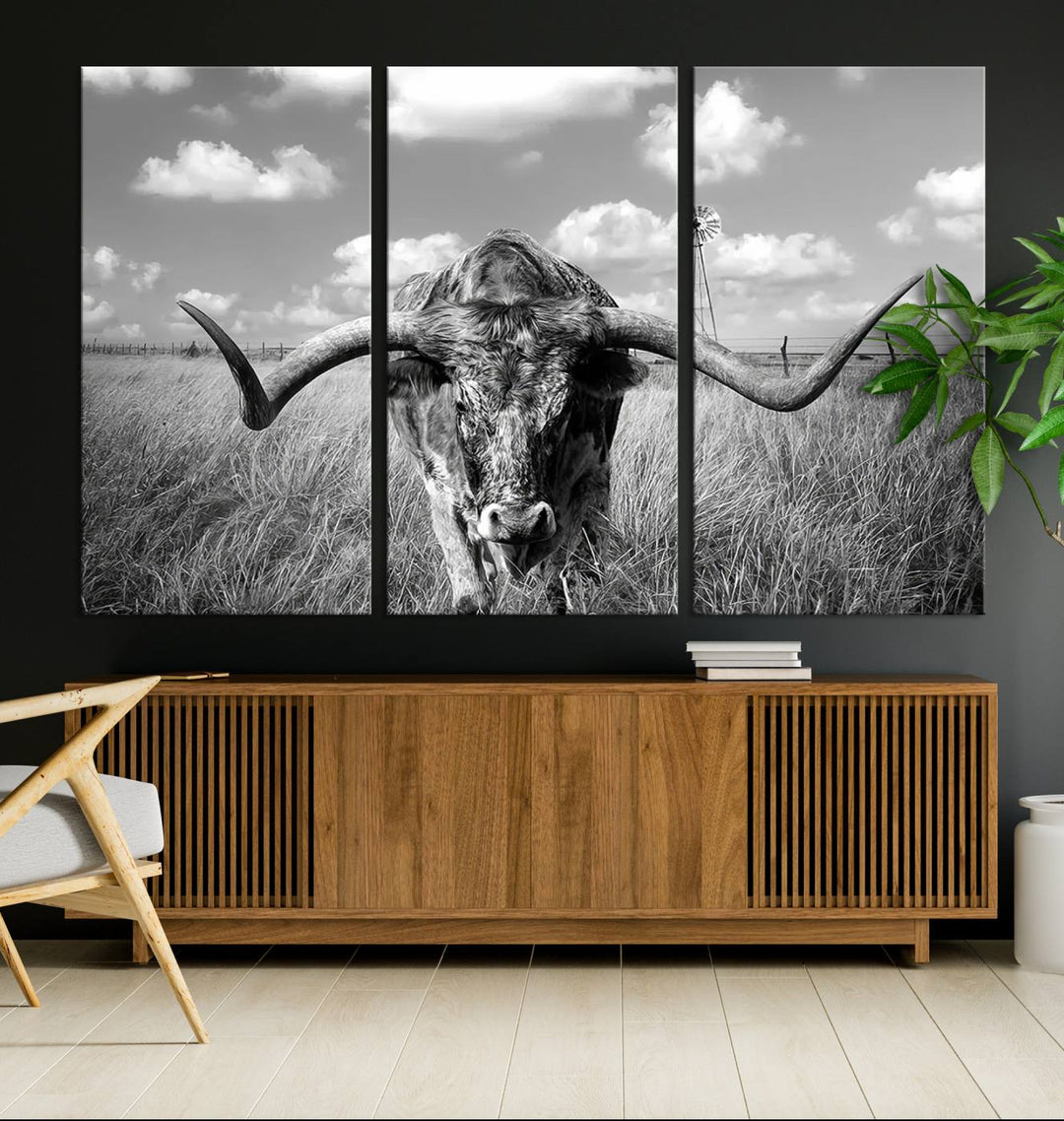 Texas Cow Longhorn Wall Art Canvas Print