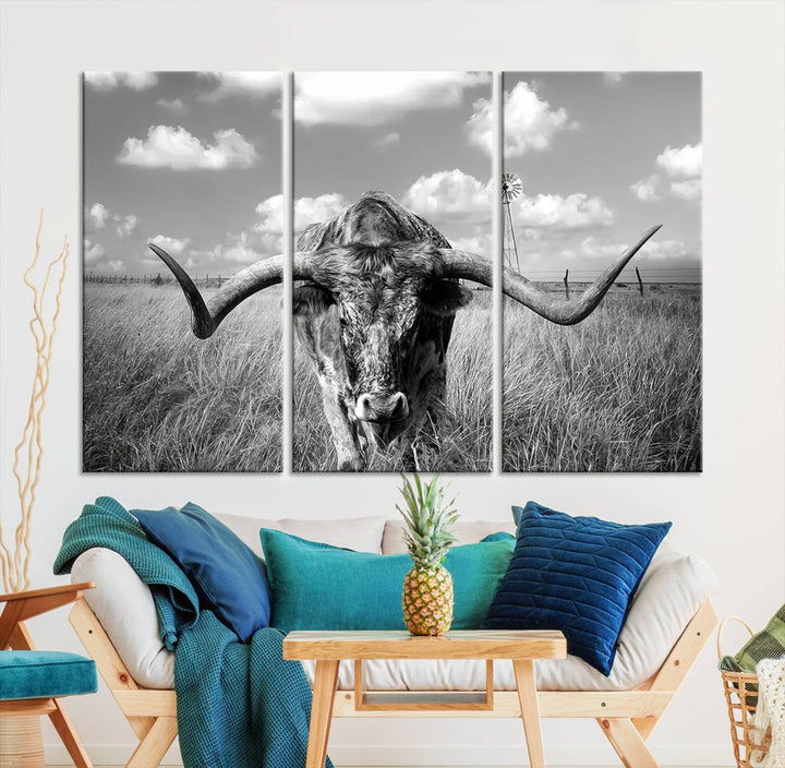 Texas Cow Longhorn Wall Art Canvas Print