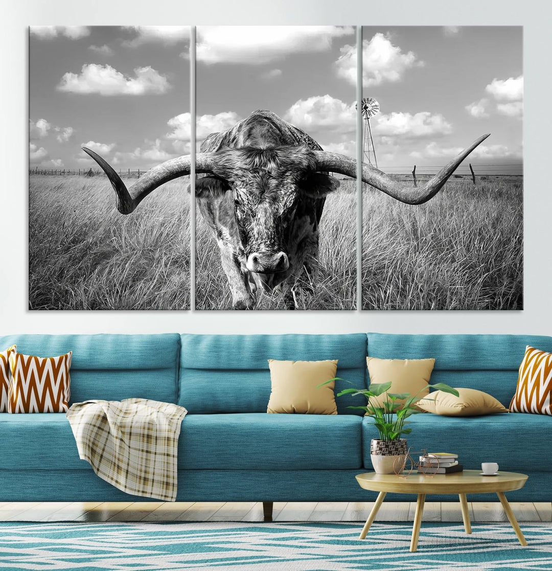 Texas Cow Longhorn Wall Art Canvas Print