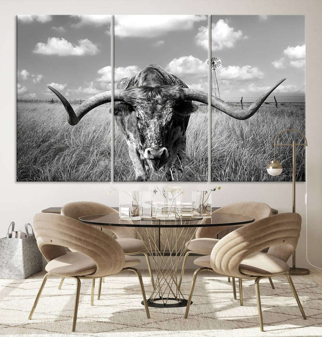 Texas Cow Longhorn Wall Art Canvas Print