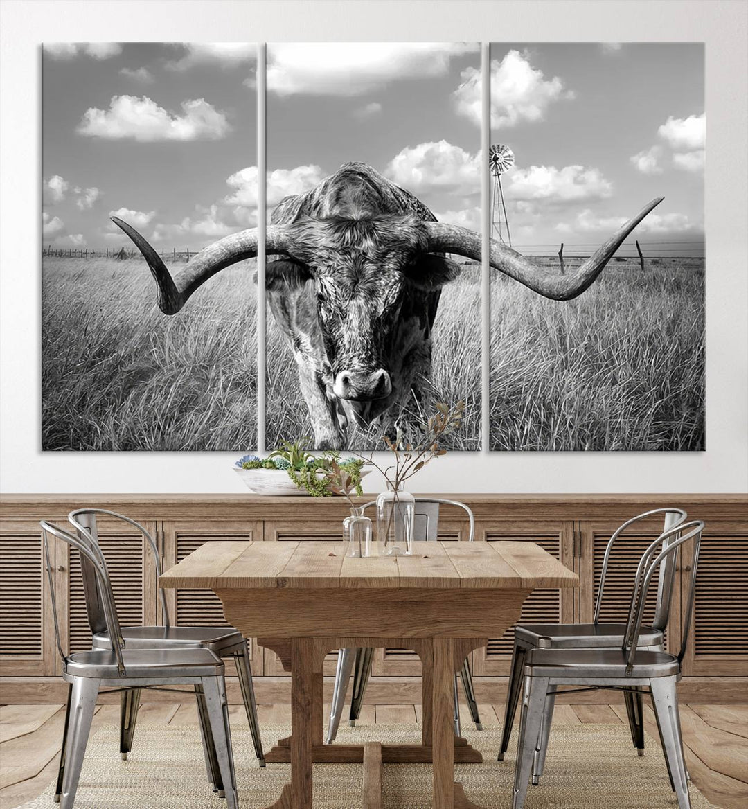 Texas Cow Longhorn Wall Art Canvas Print