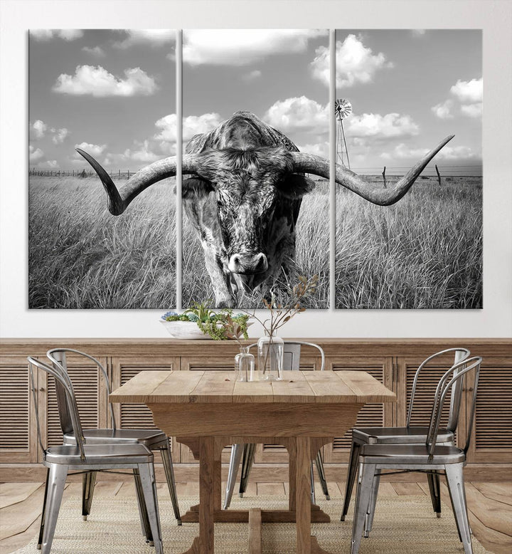 Texas Cow Longhorn Wall Art Canvas Print