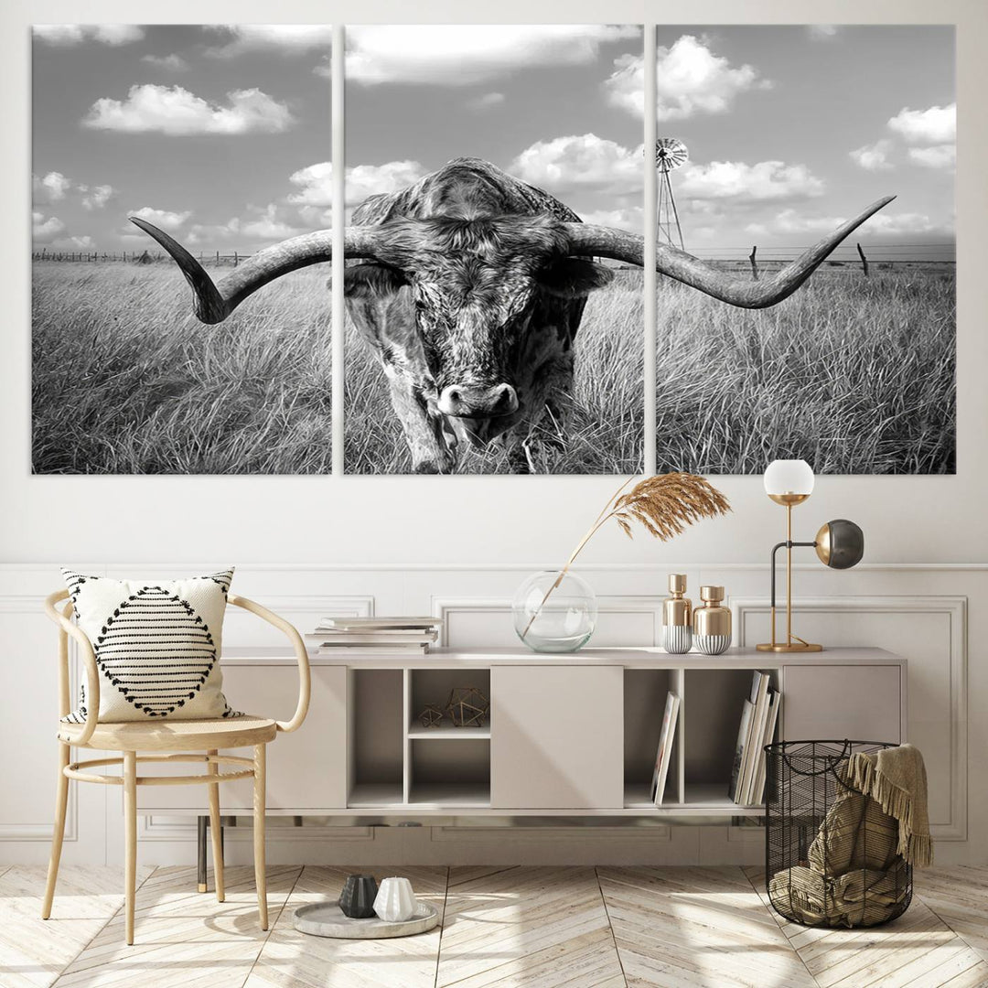 Texas Cow Longhorn Wall Art Canvas Print