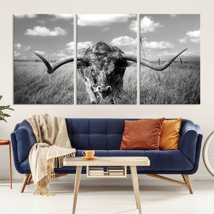 Texas Cow Longhorn Wall Art Canvas Print