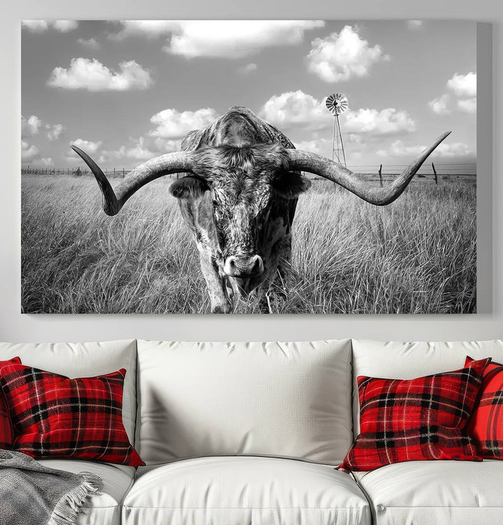 Texas Cow Longhorn Wall Art Canvas Print