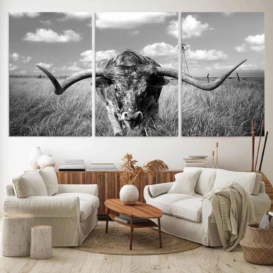 Texas Cow Longhorn Wall Art Canvas Print