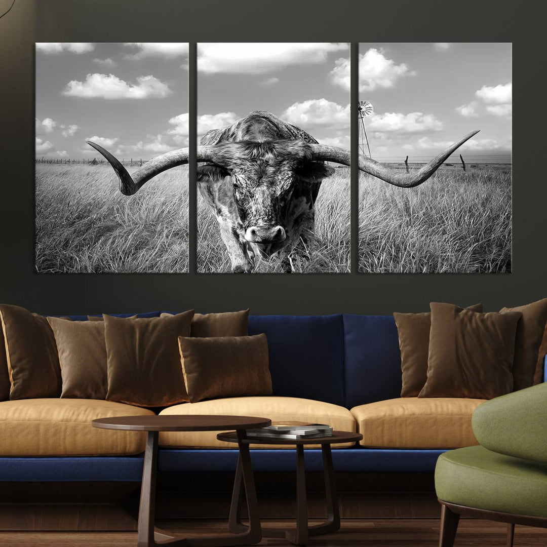 Texas Cow Longhorn Wall Art Canvas Print