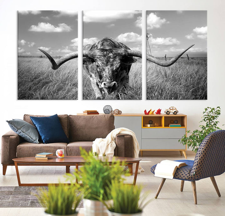 Texas Cow Longhorn Wall Art Canvas Print