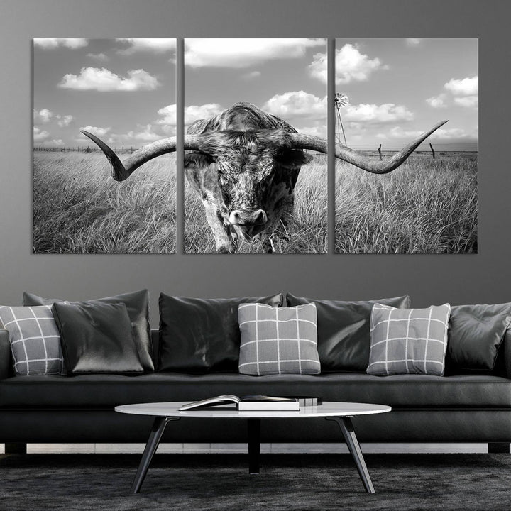 Texas Cow Longhorn Wall Art Canvas Print