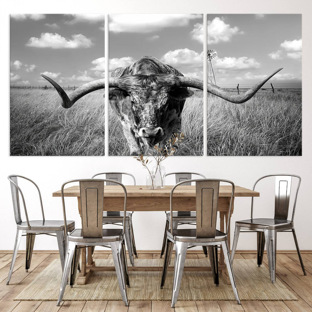 Texas Cow Longhorn Wall Art Canvas Print