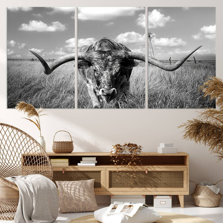 Texas Cow Longhorn Wall Art Canvas Print