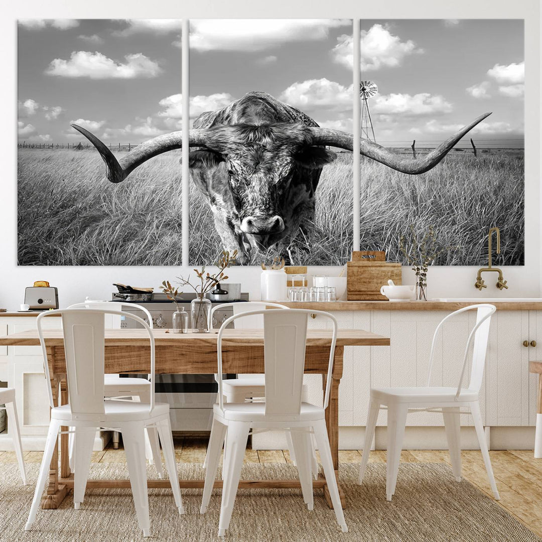 Texas Cow Longhorn Wall Art Canvas Print