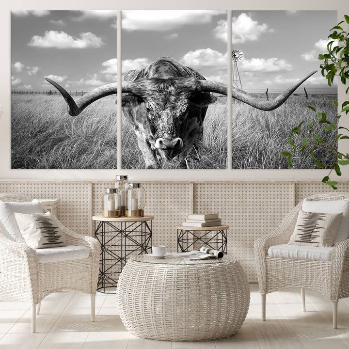 Texas Cow Longhorn Wall Art Canvas Print