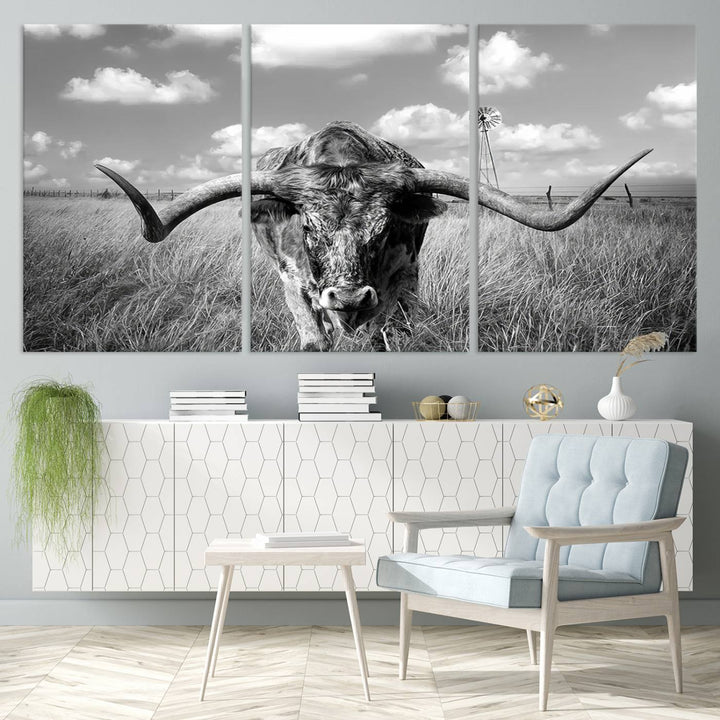 Texas Cow Longhorn Wall Art Canvas Print