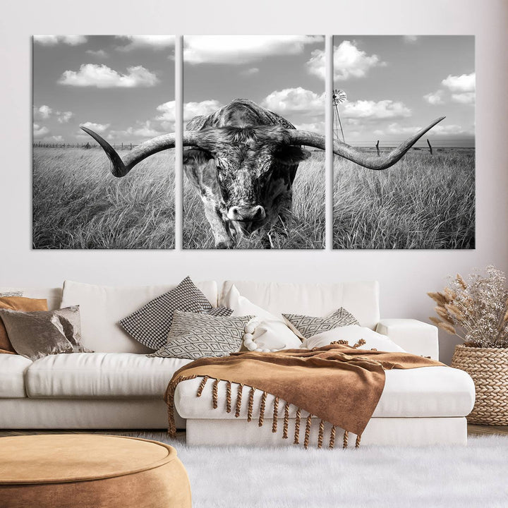 Texas Cow Longhorn Wall Art Canvas Print