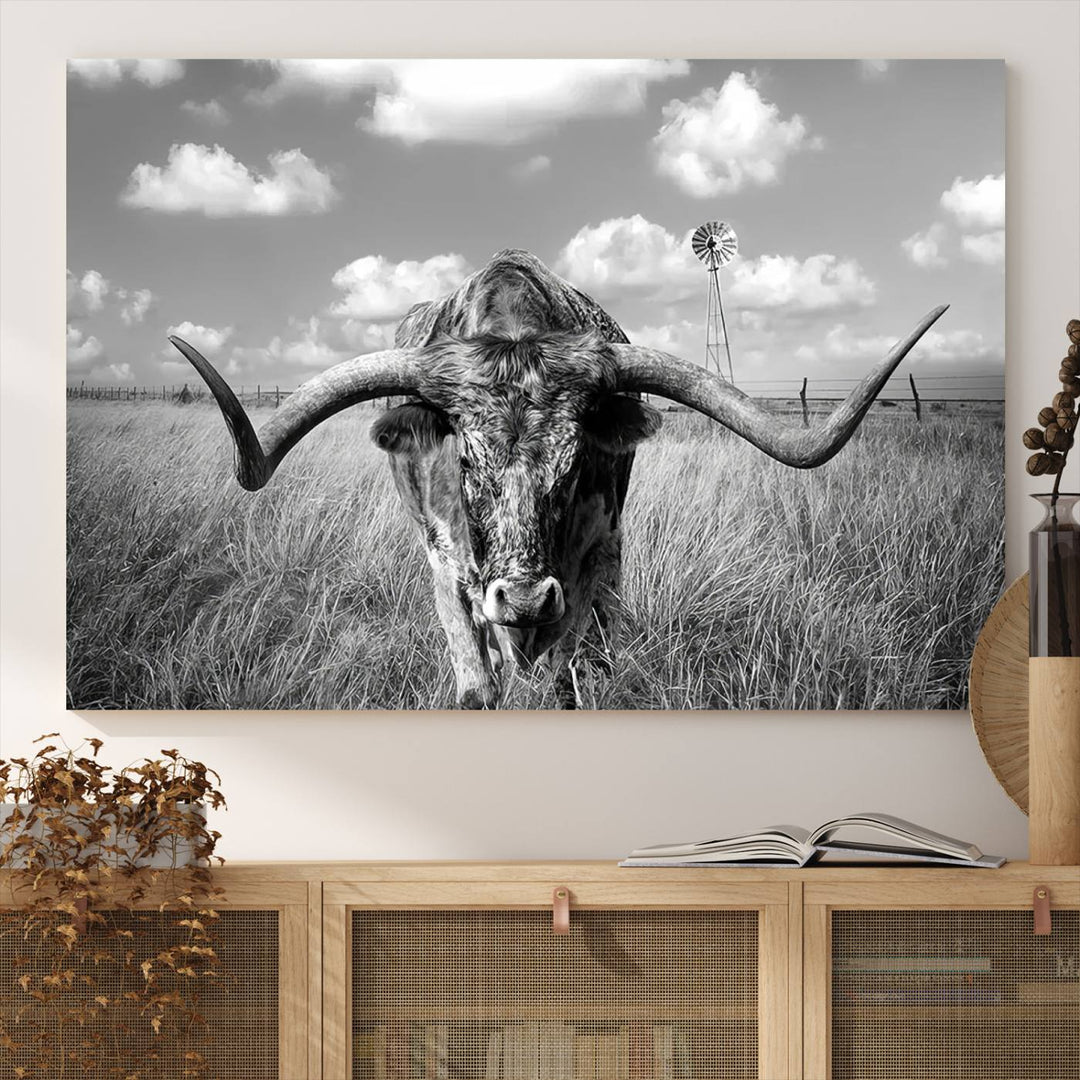 Texas Cow Longhorn Wall Art Canvas Print