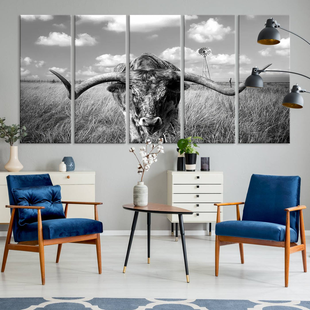 Texas Cow Longhorn Wall Art Canvas Print