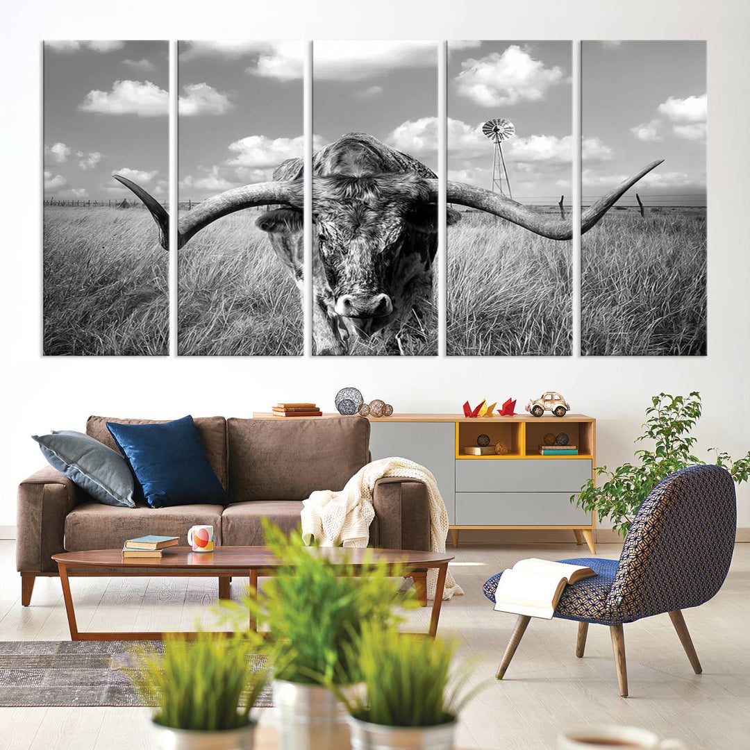 Texas Cow Longhorn Wall Art Canvas Print