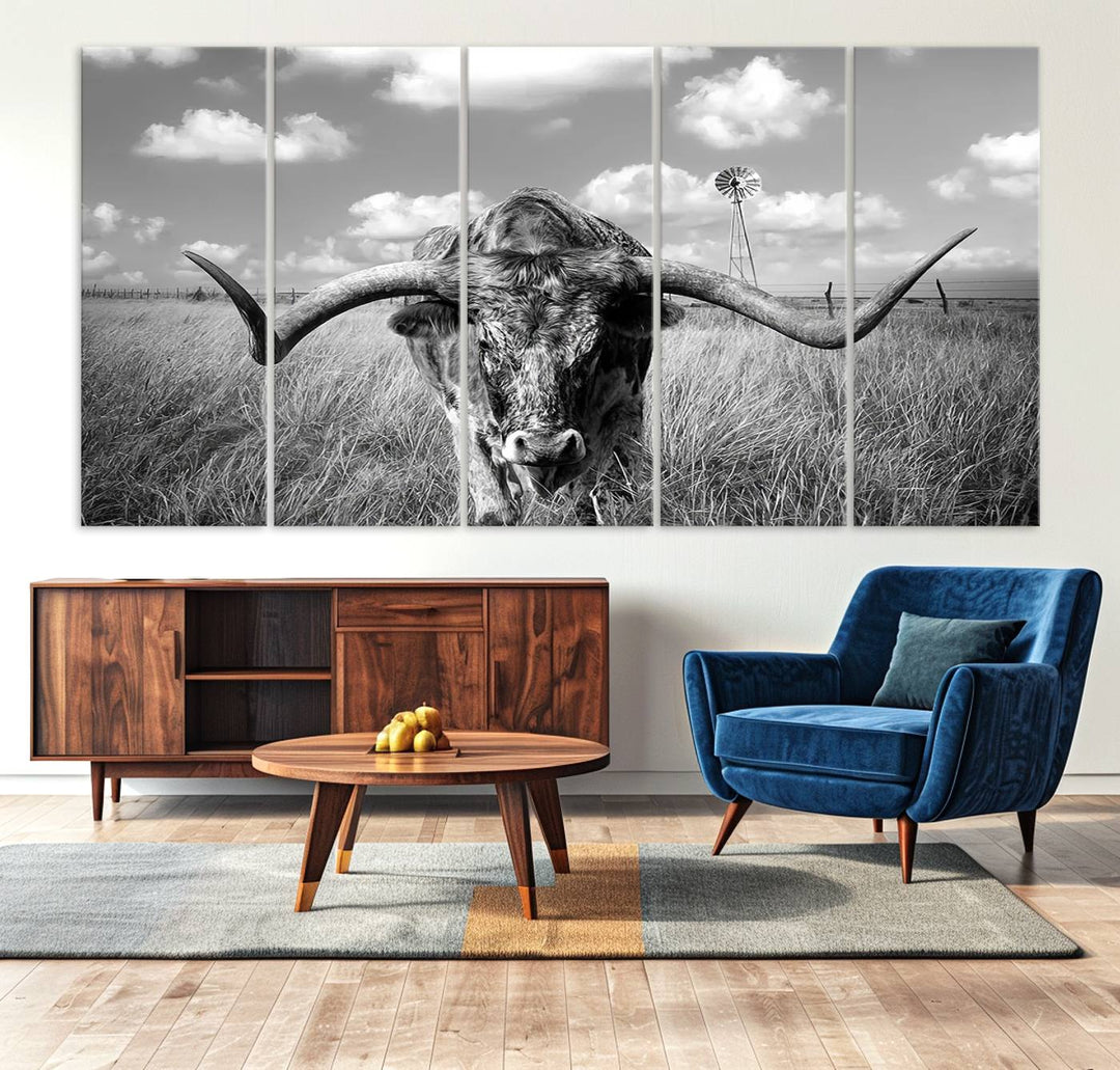 Texas Cow Longhorn Wall Art Canvas Print