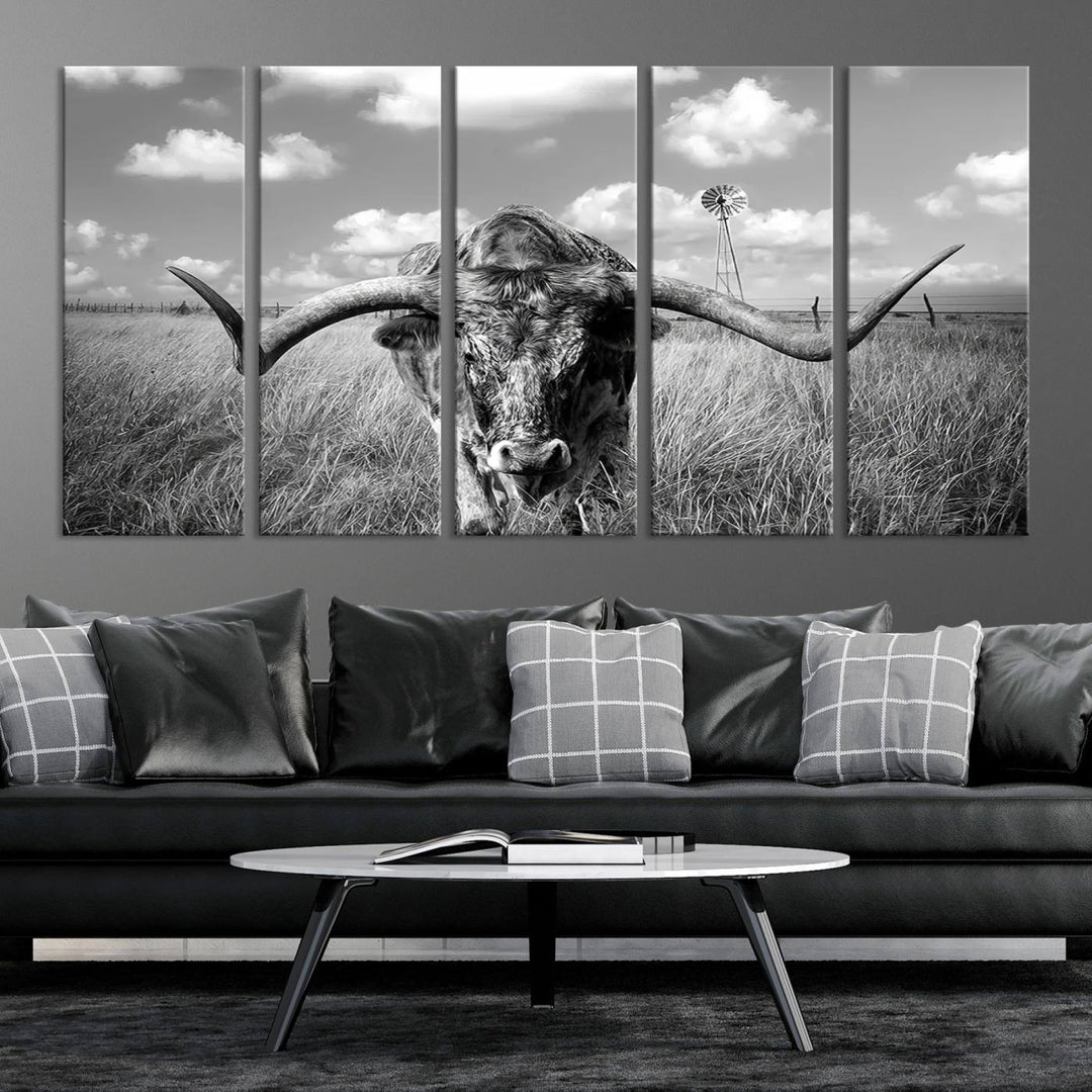 Texas Cow Longhorn Wall Art Canvas Print