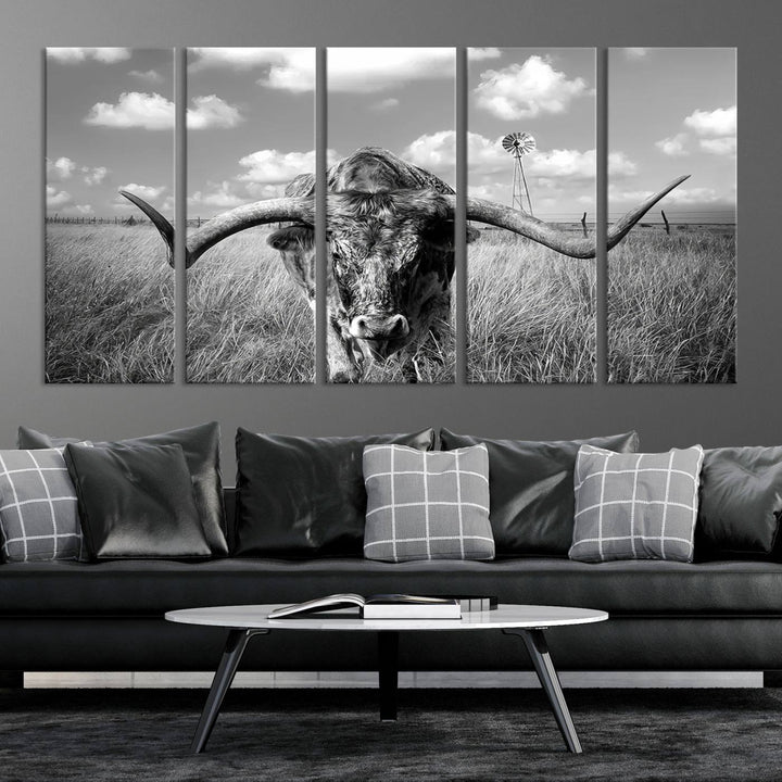 Texas Cow Longhorn Wall Art Canvas Print