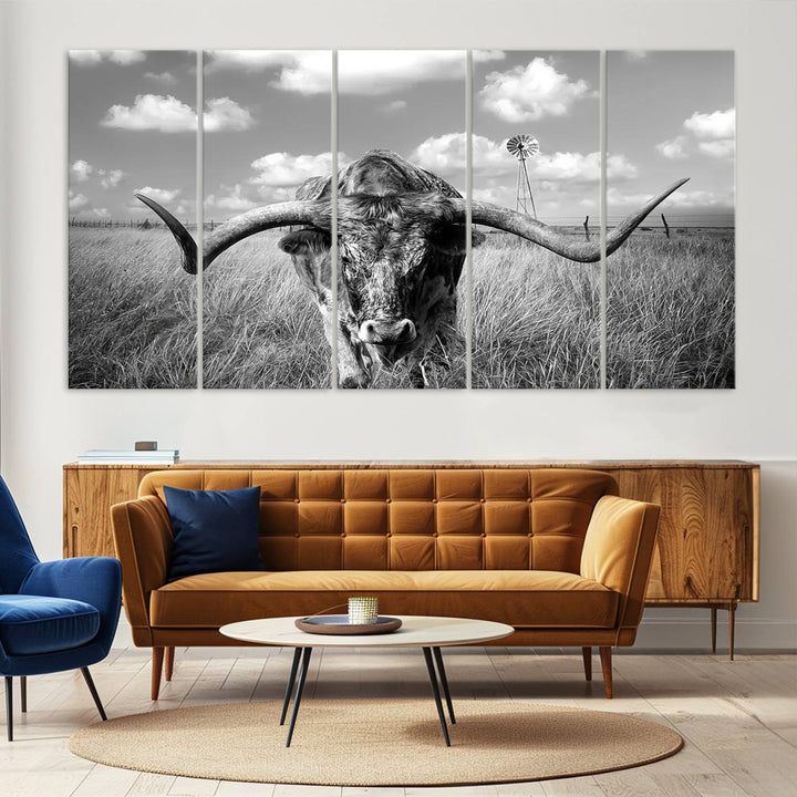 Texas Cow Longhorn Wall Art Canvas Print