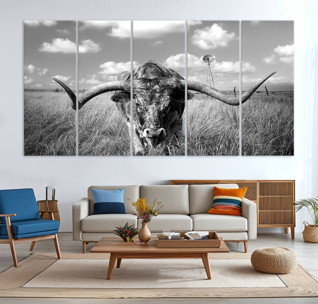 Texas Cow Longhorn Wall Art Canvas Print