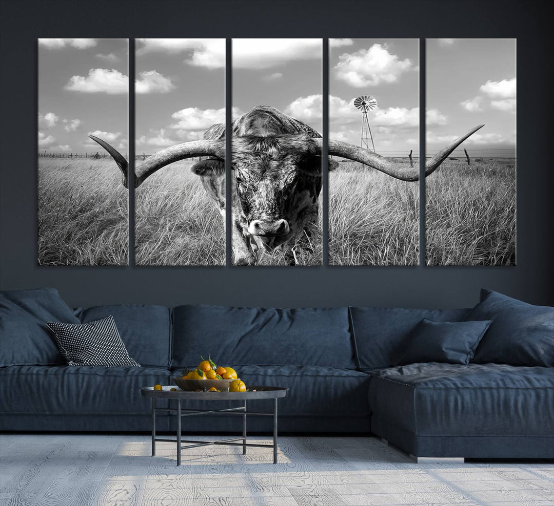 Texas Cow Longhorn Wall Art Canvas Print