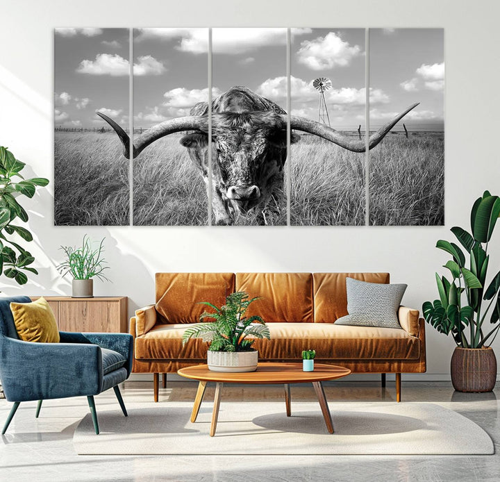 Texas Cow Longhorn Wall Art Canvas Print