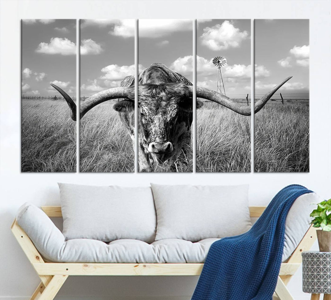 Texas Cow Longhorn Wall Art Canvas Print