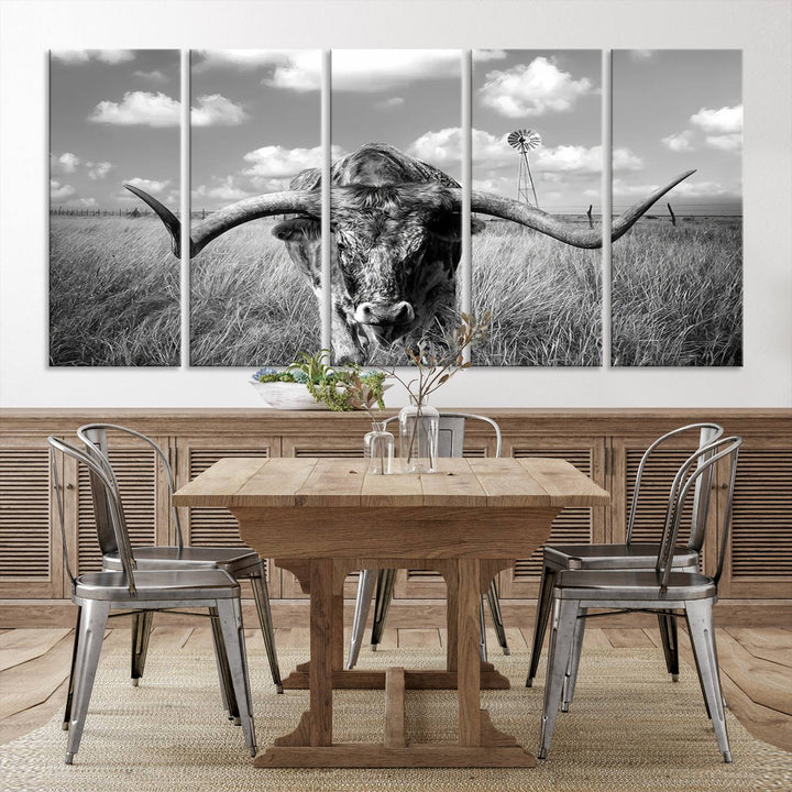 Texas Cow Longhorn Wall Art Canvas Print