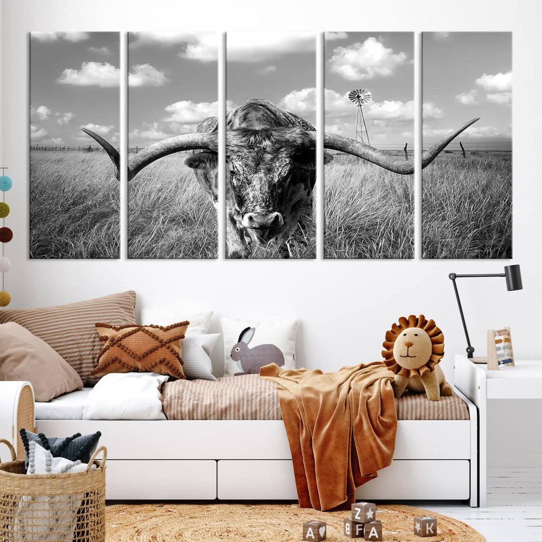 Texas Cow Longhorn Wall Art Canvas Print